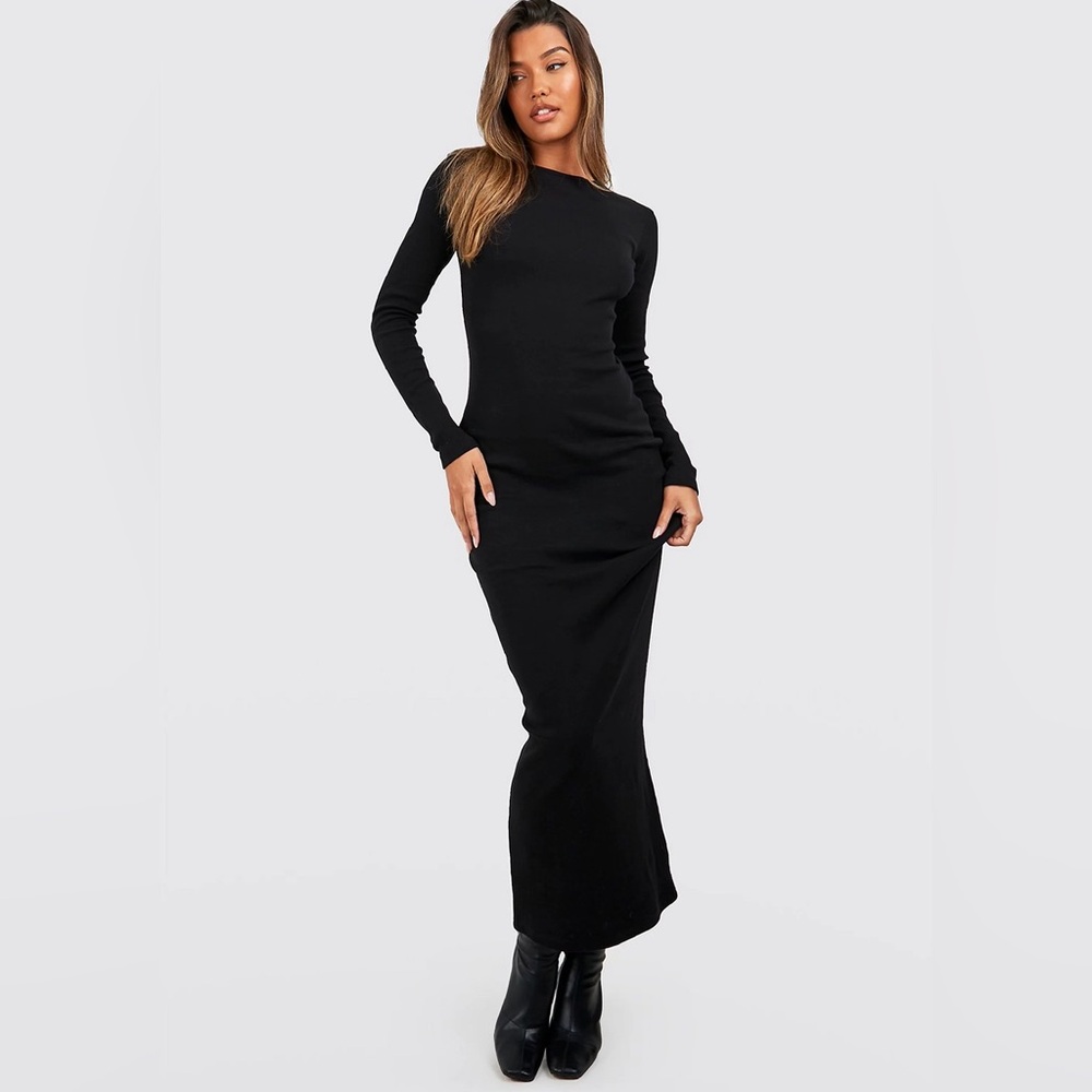 Boohoo Long Sleeve Maxi Bodycon Hourglass Black Dress
